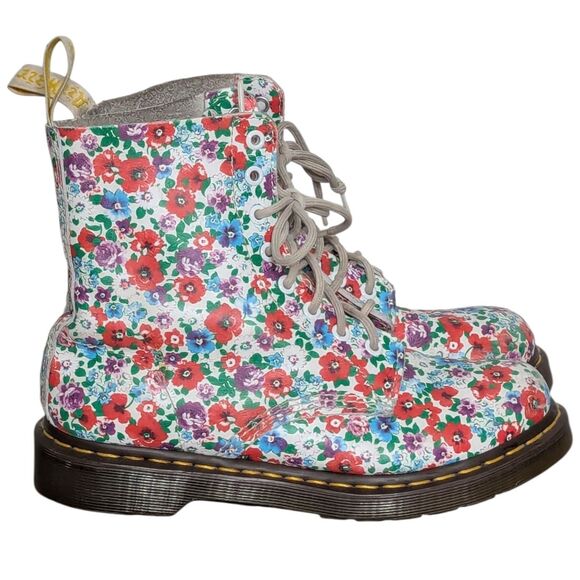Dr. Martens Size 8 Women's White Floral Boho Combat Boots Pascal Fairy Grunge - Picture 5 of 16
